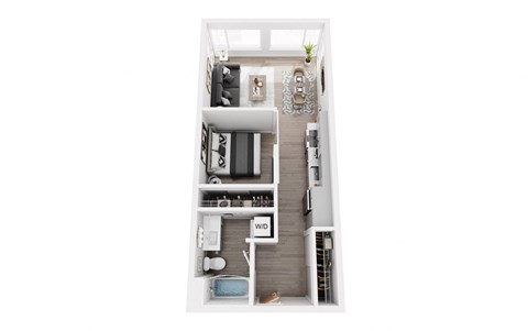 Floor plan for 1 bed, 1 bath, 591 sqft